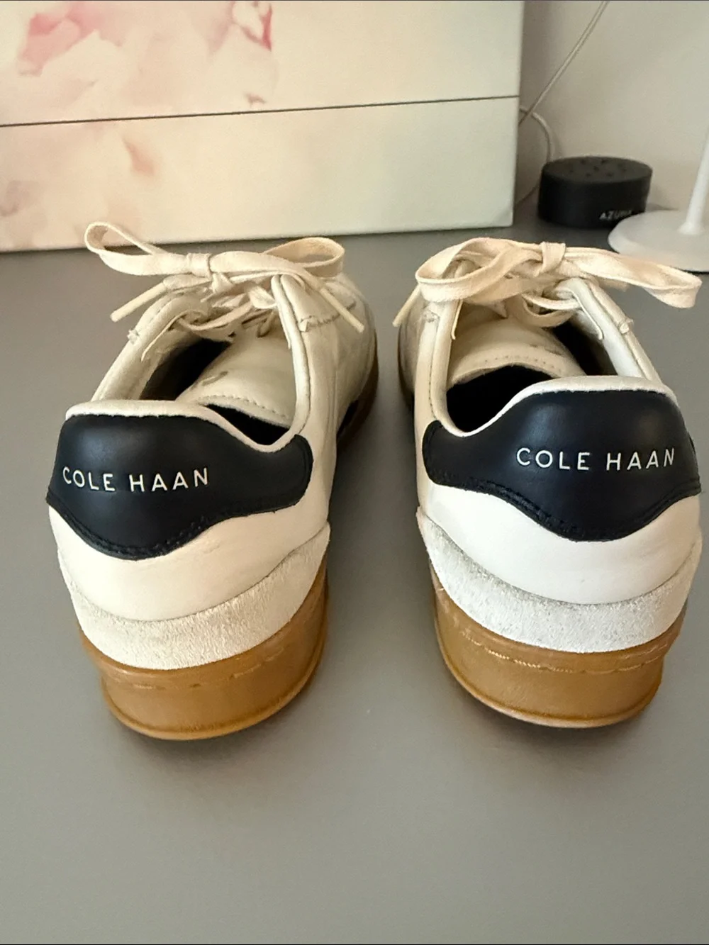 Cole Haan Cream and Black Leather Sneakers with Gum Sole Size 9